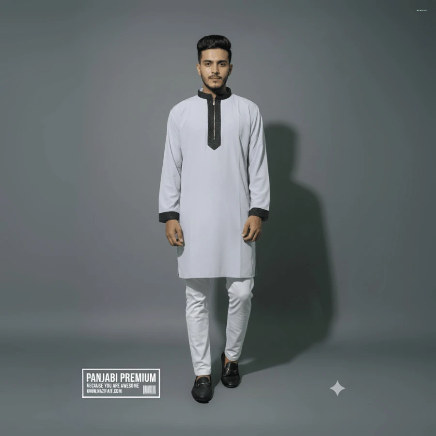 White প্রিমিয়াম মাইক্রোস্টিচ পাঞ্জাবি / কোড ১০৩