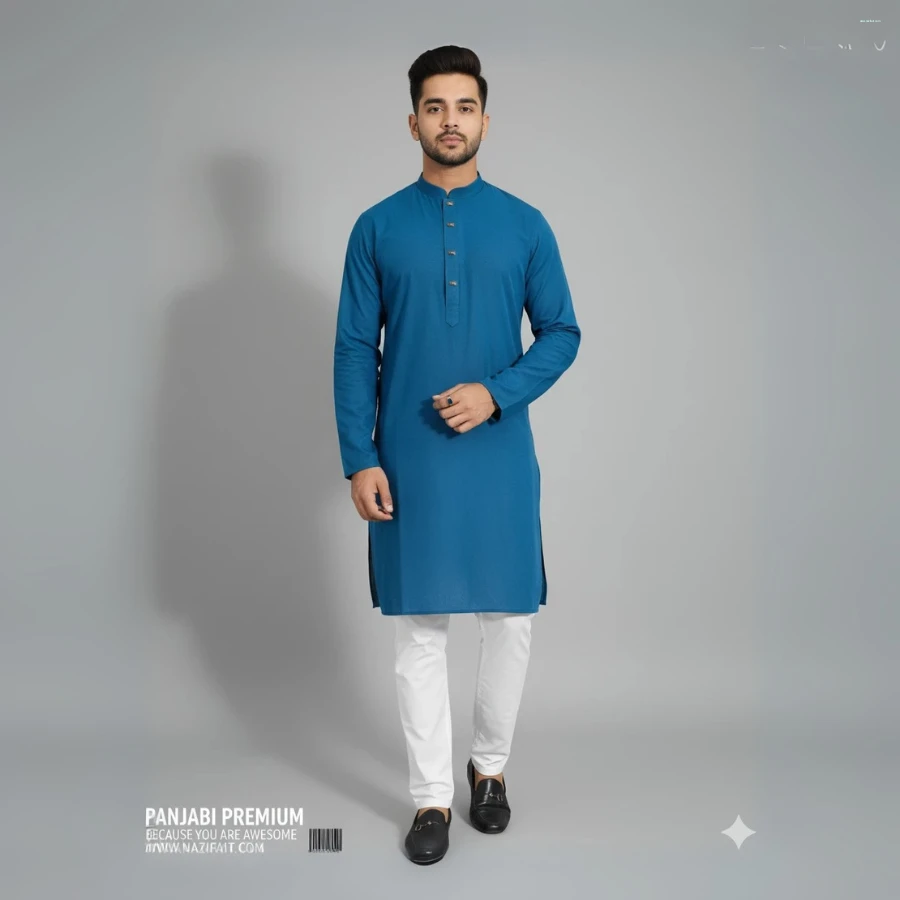Sea Blue প্রিমিয়াম ভাংচুর ফ্যাব্রিক্স পাঞ্জাবি / কোড ১১১