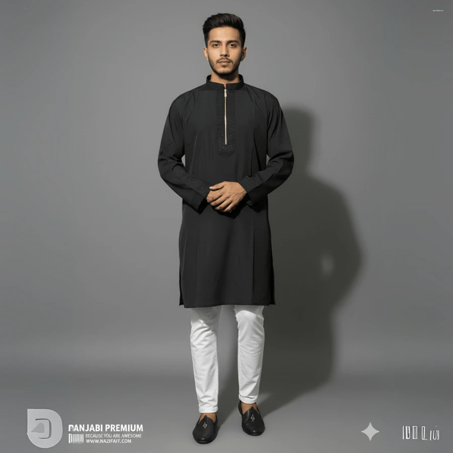 Black প্রিমিয়াম মাইক্রোস্টিচ পাঞ্জাবি / কোড ১০৪