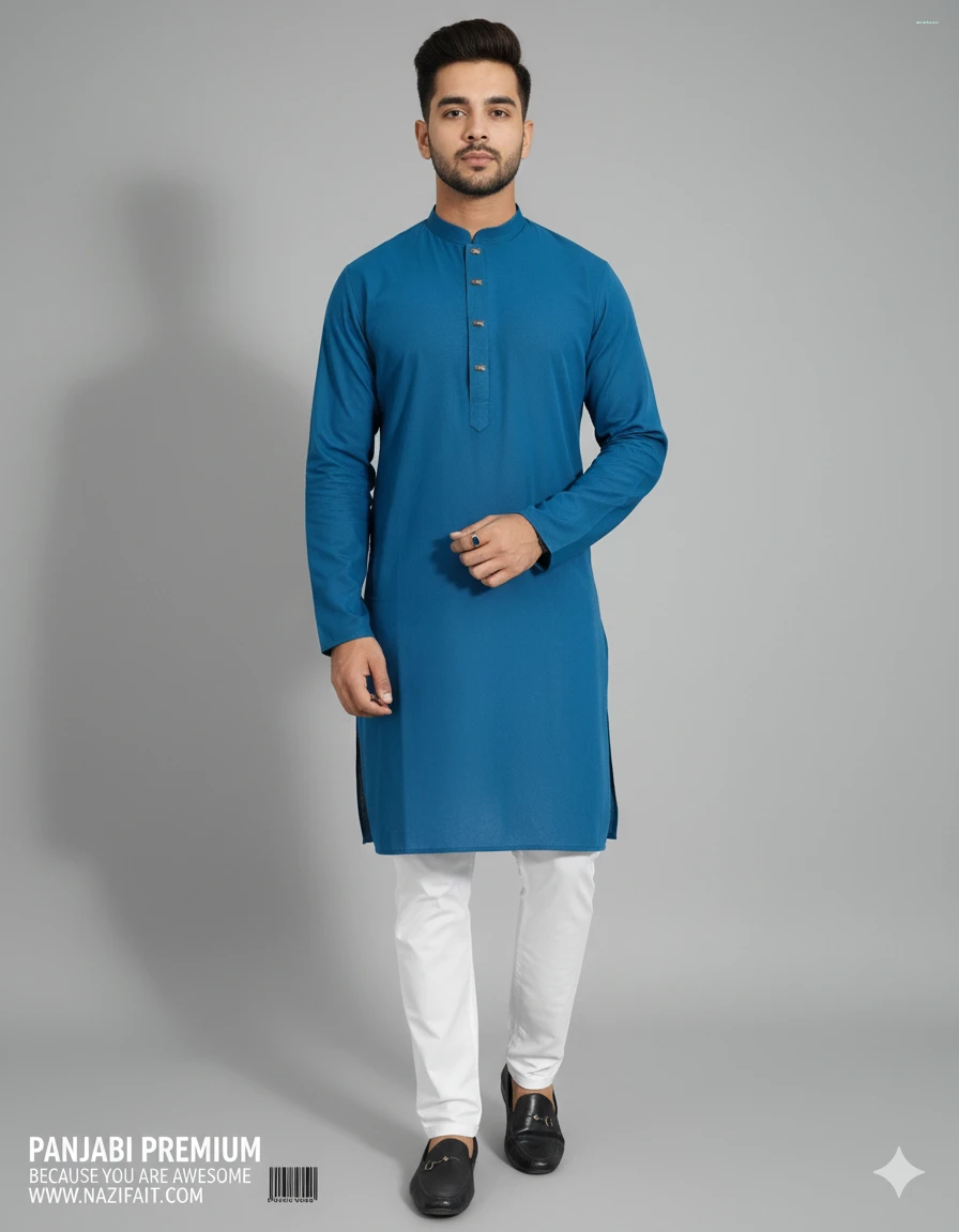 Sea Blue প্রিমিয়াম ভাংচুর ফ্যাব্রিক্স পাঞ্জাবি / কোড ১১১