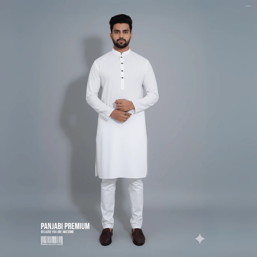 White প্রিমিয়াম ভাংচুর ফ্যাব্রিক্স পাঞ্জাবি / কোড ১০৬